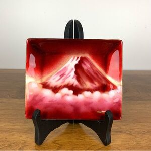 Ando Cloisonne Mount Fuji Clouds Decorative Plate Enamel Japan Vtg Red White